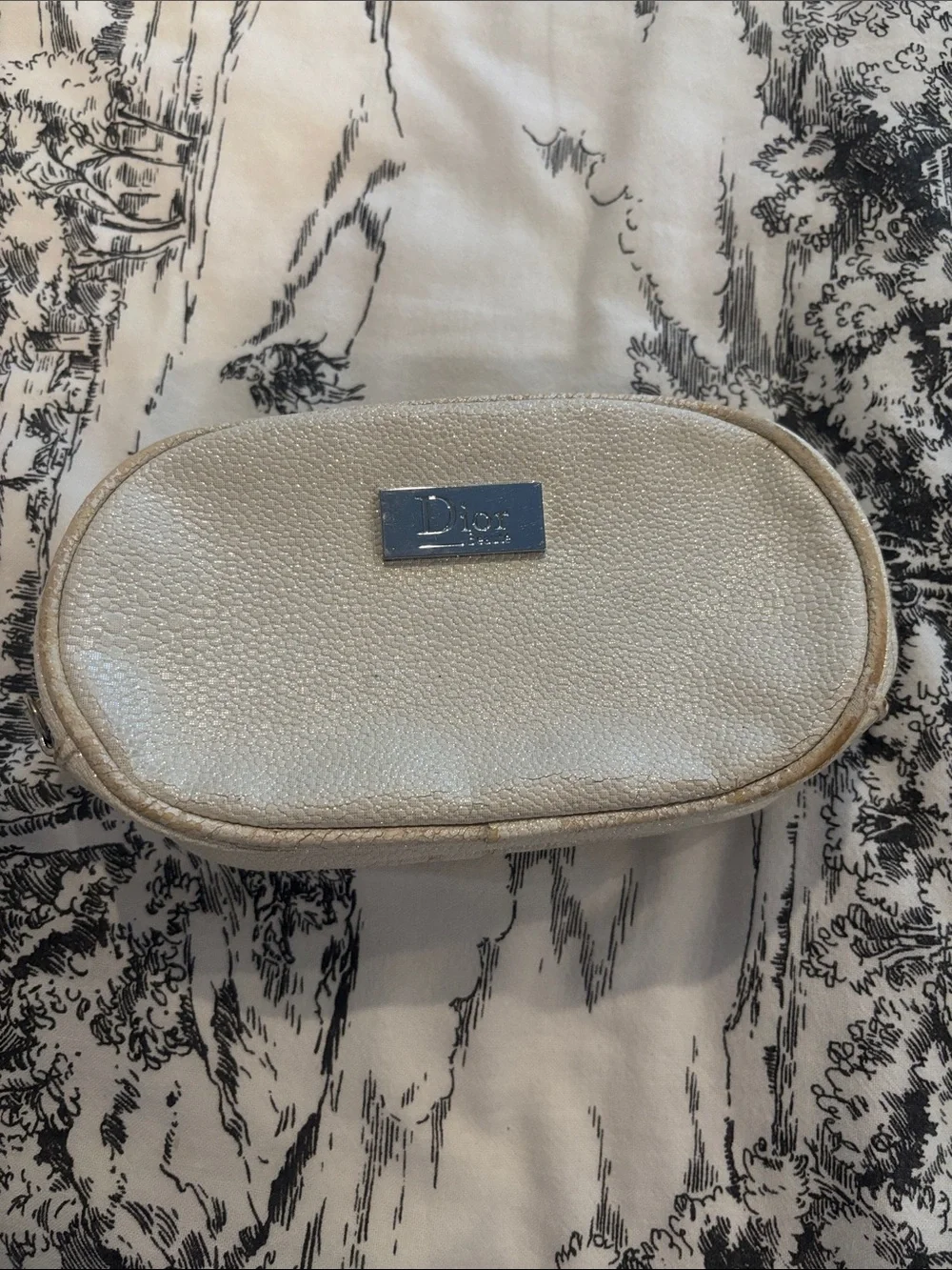 Dior Taupe Pebbled Leather Cosmetic Case